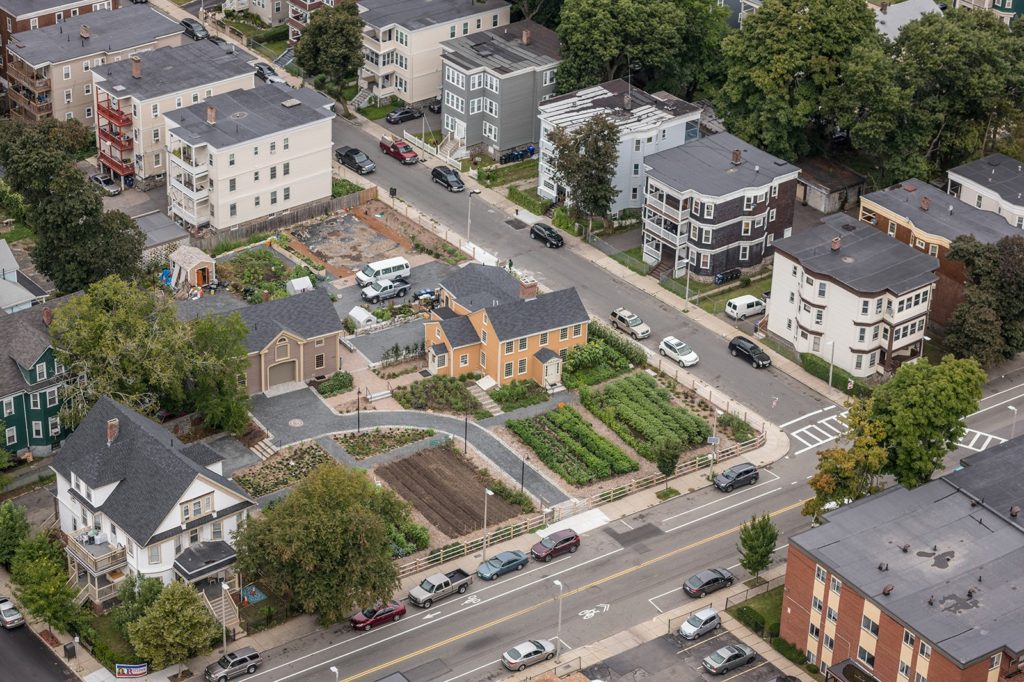 An area photo of a neighborhood Boston highlighting the Fowler Clark Epstein Farm.